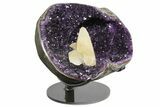 Amethyst Geode with Calcite Crystals on Metal Stand - Uruguay #171892-3